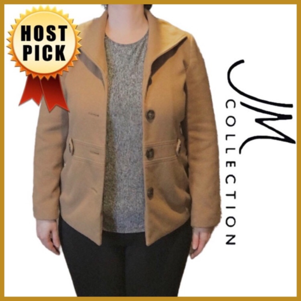 Tan Peacoat, JM Collection, Winter Lightweight Pea Coat, Classy, Caramel, Medium